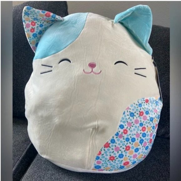 NWT KESLA The CALICO CAT 16" Squishmallow Blue Floral Pattern, RARE & HTF